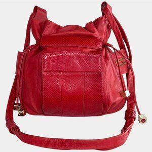 Women See by Chloé Red Leather Shoulder Bucket Bag Snakeskin Details
